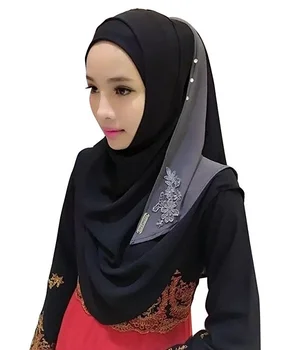 Šifono Mados Kratinys Patogus Musulmonų Nėrinių Gėlių Siuvinėjimas Hijab Islamo Hijab Deformuoti Galvos Apdangalai