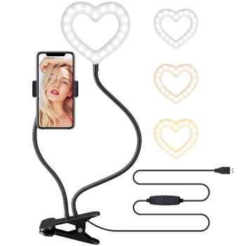 Širdies Formos LED Selfie Šviesos Žiedas Su Telefono Laikiklis, USB Fotografijos Užpildyti lempos 