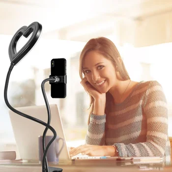 Širdies Formos LED Selfie Šviesos Žiedas Su Telefono Laikiklis, USB Fotografijos Užpildyti lempos 