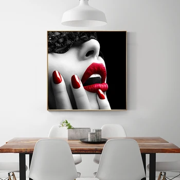 Šiuolaikinės Sexy Raudona Lūpų Specialios Lūpų Makiažas Drobės Tapybos Juodos Ir Baltos Sienos Meno Nuotraukas Kambarį Namų Dekoro Plakatai HD