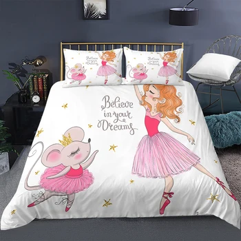 Šokių Merginos Princesė Patalynės Rinkinys, skirtas Kūdikių, Vaikų Lovelę Antklode Padengti Nustatyti Užvalkalas Antklodė Antklodė Padengti Mielas Pink Cartoon Swan Pelės
