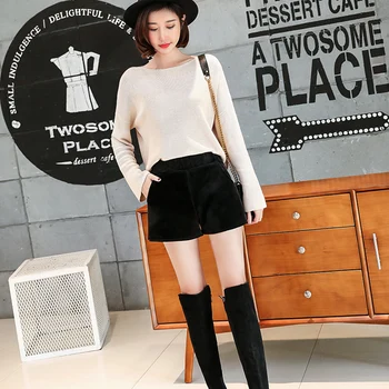 Šortai Moterims Storesnis Aksomo Aukšto Juosmens Laisvalaikio Elastinės Kišenės Elegantiškas Ponios Harajuku Korėjos Stilius Paprastas Moteriški Laisvalaikio Trumpas