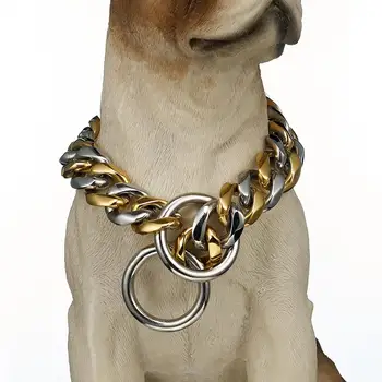 Šuo Metalo Apykaklės, P Grandinės Aukso Nerūdijančio Plieno šunelis Grandinės Apykaklės Metalo Karoliai 19mm pločio Stipri Didelių Šunų Antkakliai Pitdog