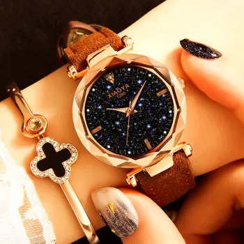 Šviesos Puikus Žvaigždėtas Dangus Prabangūs Moteriški Laikrodžiai Moterų Kvarcinis Laikrodis Moterų Mados Suknelė Žiūrėti Vintage Odos Juosta