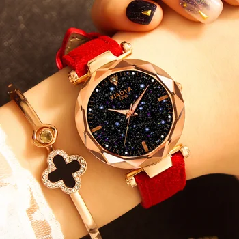 Šviesos Puikus Žvaigždėtas Dangus Prabangūs Moteriški Laikrodžiai Moterų Kvarcinis Laikrodis Moterų Mados Suknelė Žiūrėti Vintage Odos Juosta