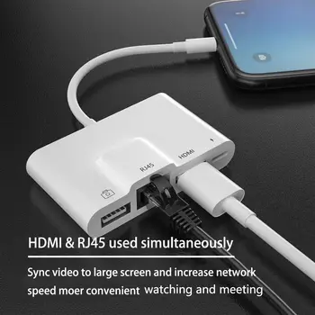 Žaibo Skaitmeninis AV Adapteris, HDMI, nereikia Maitinimo iPhone12,iPad 1080p,RJ45 Laidinis 