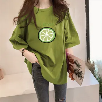 Žalia Gėlė Modelis prarasti dugno marškinėliai, ilgas, trumpas rankovėmis moteriški marškinėliai, vasaros 2021 ins stiliaus top marškinėliai