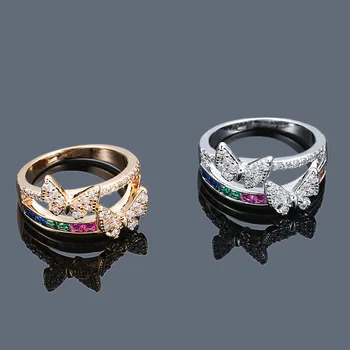 Žiedas Rainbow Serijos Europos ir Amerikos Stiliaus Spalvos Kvadratą Cirkonis Žiedas Drugelis Žiedas High-end Vario Žiedas Papuošalai