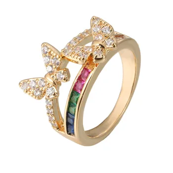 Žiedas Rainbow Serijos Europos ir Amerikos Stiliaus Spalvos Kvadratą Cirkonis Žiedas Drugelis Žiedas High-end Vario Žiedas Papuošalai