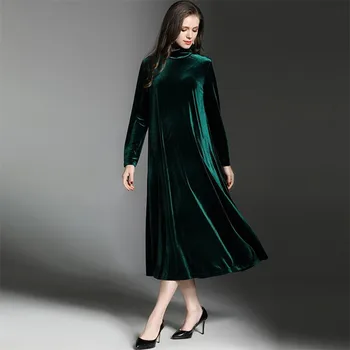 Žiemos Aksomo Suknelė 2020 plus Size ilgomis Rankovėmis Golfo Žalia Tunika Elegantiška Suknelė Atsitiktinis Retro Vintage veliūras Šalis Suknelės