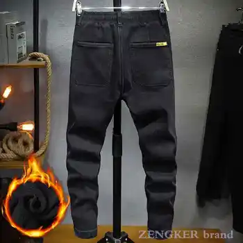 Žiemos jeans vyriški prarasti Japonijos storio stiliaus atsitiktinis ruožas plius aksomo plius dydis nėriniai-up haremo kelnės koja kelnės juoda 7XL 6XL