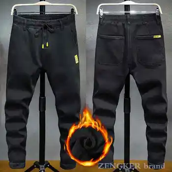 Žiemos jeans vyriški prarasti Japonijos storio stiliaus atsitiktinis ruožas plius aksomo plius dydis nėriniai-up haremo kelnės koja kelnės juoda 7XL 6XL