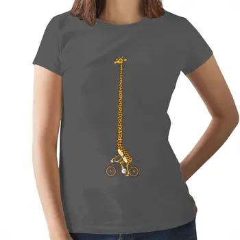 Žirafa T-Shirt Ilgai Važinėti Dviračiu Marškinėliai 100 Medvilnės Atspausdinti Moterų marškinėlius Juodos spalvos trumpomis Rankovėmis Ponios Tee Marškinėliai