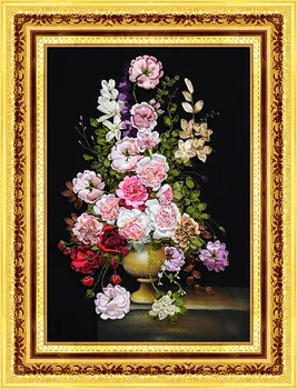 žydi spalvinga rose šilko juostelės siuvinėjimo 3D paveikslai tapyba satino kryželiu rinkinys rankdarbiams amatų dovana 
